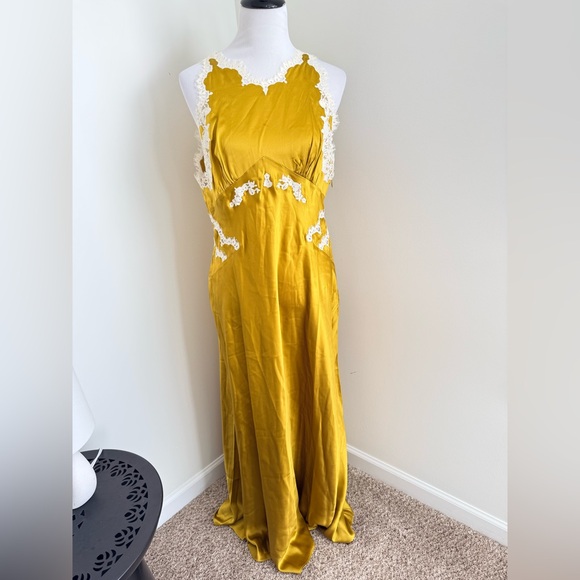 NWT DÔEN Odelina Dress Oakmoss Silk Satin Lace Trim Maxi Slip Dress XL - Picture 4 of 9
